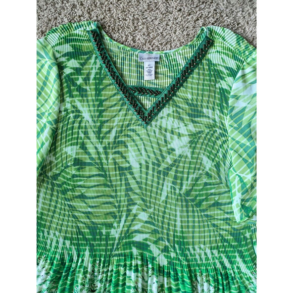 Catherines Blouse Womens Sz 2X Green Sheer Pleated Fairy Cottage Boho Mature - Picture 3 of 7
